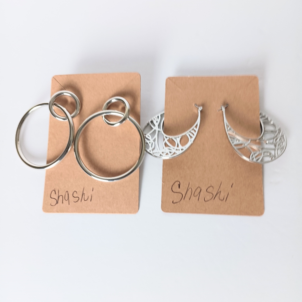 Shashi Silver Double Hoop And Filigree Crescent Earrings Nwot